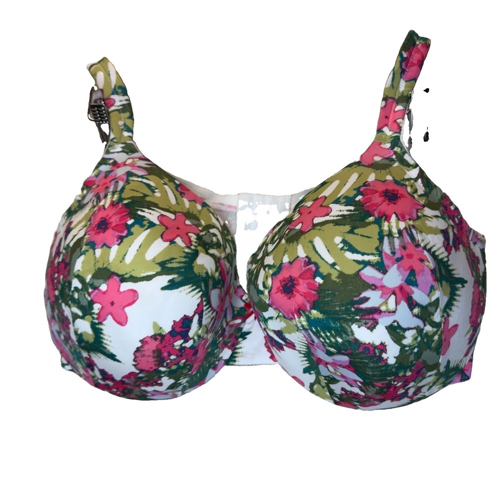 Cacique Bra Plus Sz 44DDDLightly Lined Full Coverage Underwire Pink Green Floral